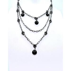 Silpada Vintage Oxidized Sterling Silver Black Chalcedony 3 tier Necklace